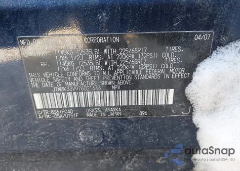 2007 Toyota Rav4 Base V6 из США, поврежденный, VIN JTMBK33V976021643